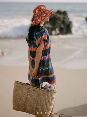 Anthropologie Velvet Tie-Dye Beach Coverup Dress with Multicolor Stripes xs